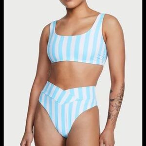 Striped Blue and White Bikini Bottoms